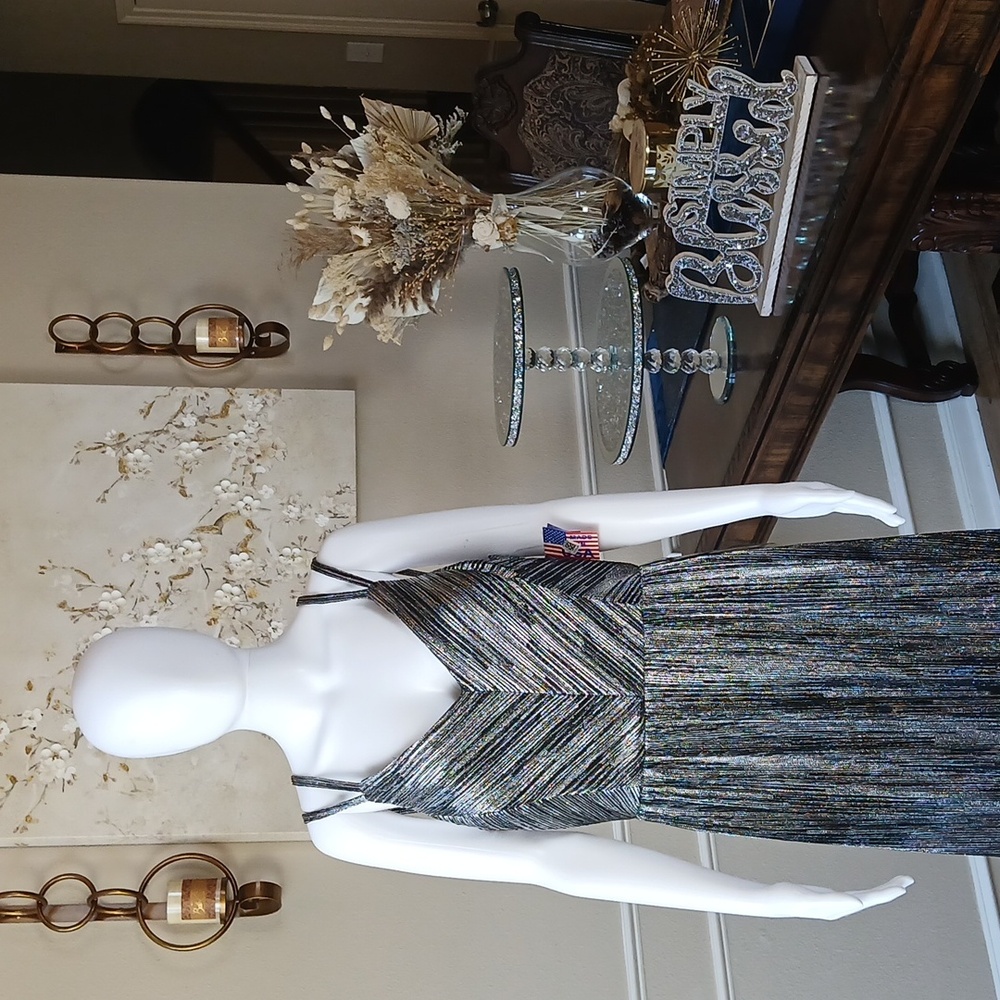 New Women's Black And Silver V-Neck Floor-Length Dress By NW Nightway. Size 12 - Picture 5 of 17